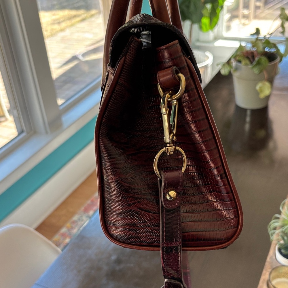 Brahmin Brown and Black Textured Leather Satchel - Picture 13 of 16